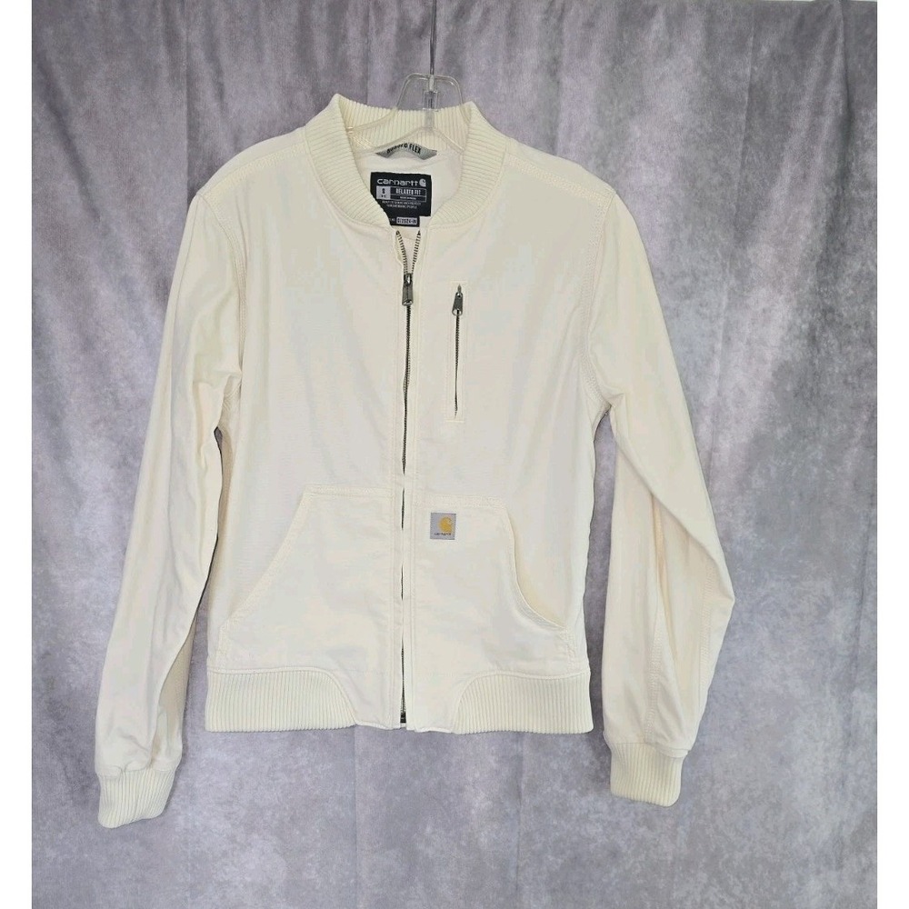 Carhartt Rugged Flex Canvas Bomber Jacket Off White Women's Small 4-6  OJ2524-W